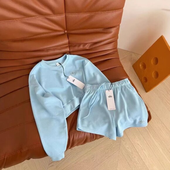 ALO Blue Long-Sleeve Top & Shorts Set — Size S - Picture 4 of 4